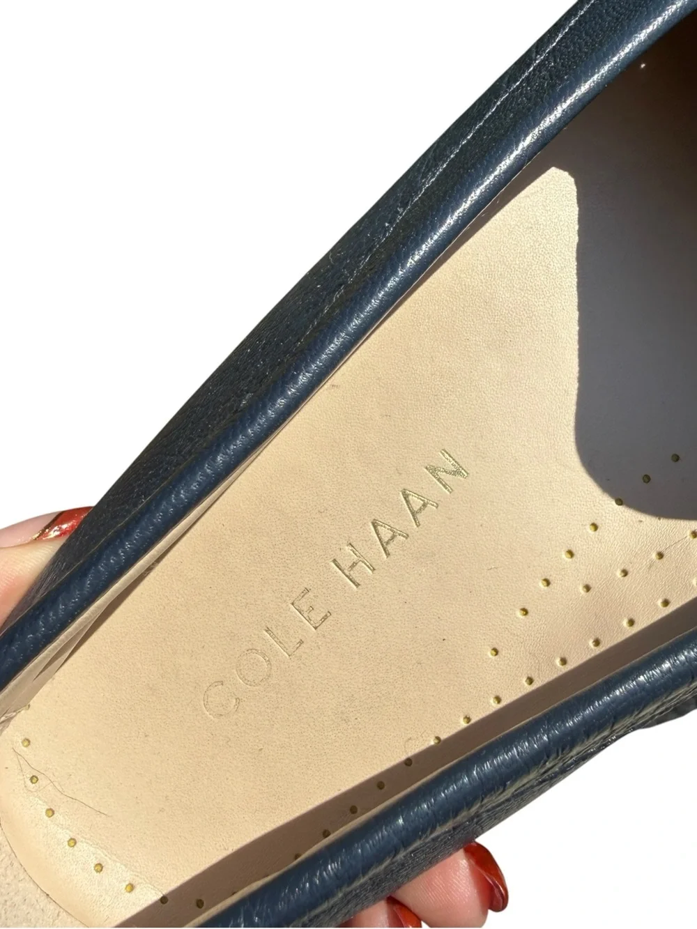 Cole Haan Womens 7.5 B Navy Blue Leather Driving Loafers Moccasins Flats Comfy